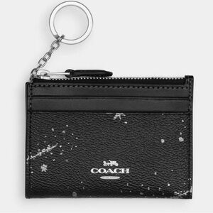 NWT Coach Mini Skinny Black Star ID Case Keychain, Leather